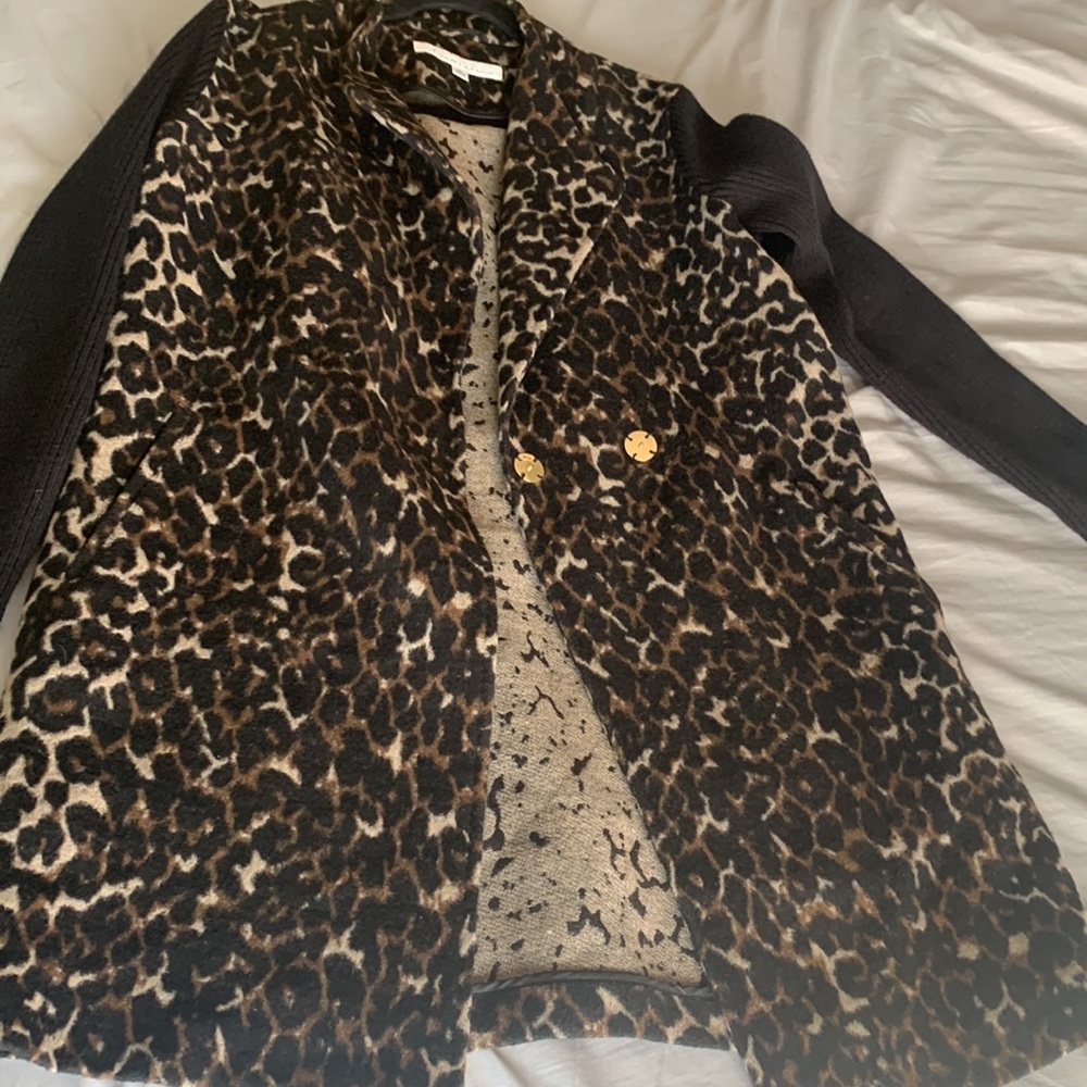 Kenneth Cole leopard print coat size Medium brown black mob wife - Picture 10 of 11